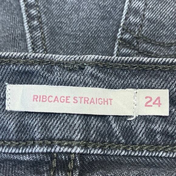 Levi's Ribcage Women's Black Straight High Waist Button Fly Denim Jeans Pants 24 - Picture 5 of 7